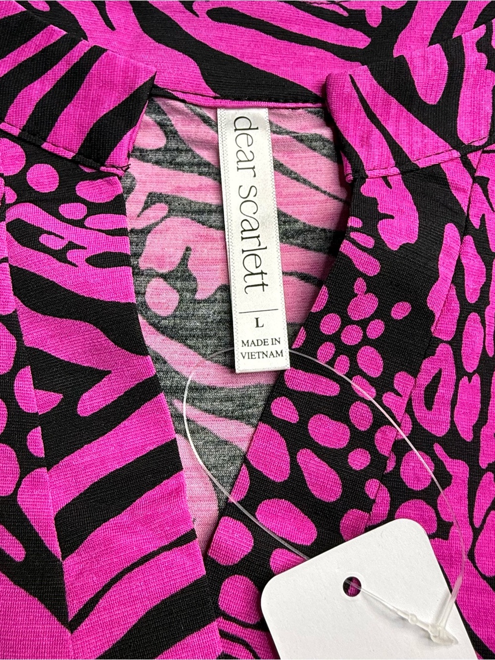 Dear Scarlett Lizzy Top Magenta Black Zebra Animal Print 3/4 Sleeve NWT Sz Large - Picture 9 of 12